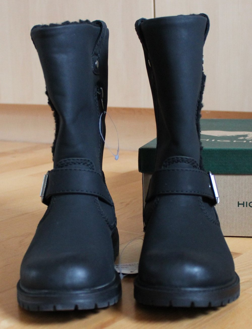 schwarze gefütterte Bikerboots, von Highland Creek, in Größe 36