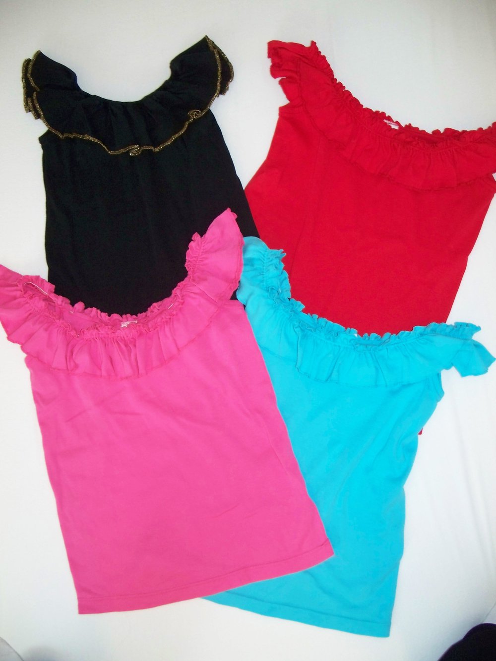 Top Shirt türkis schulterfrei off-shoulder mit Rüschen im Boho-Style Gr. 34/ 36