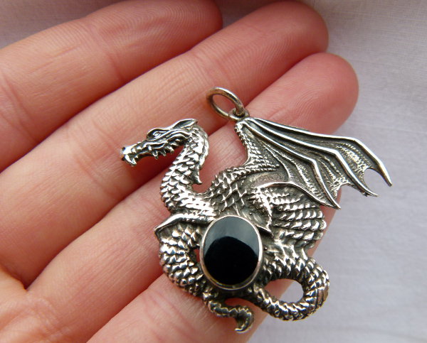 Drachen Anhänger, 925er Echtsilber, Fantasy Gothic Larp Goa Festival 