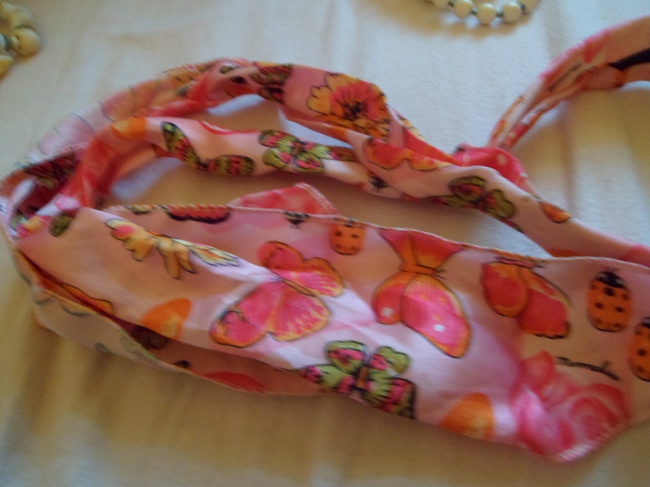 Haarreifen/ Haarband, mit Schmetterlingen und Blumen, pink