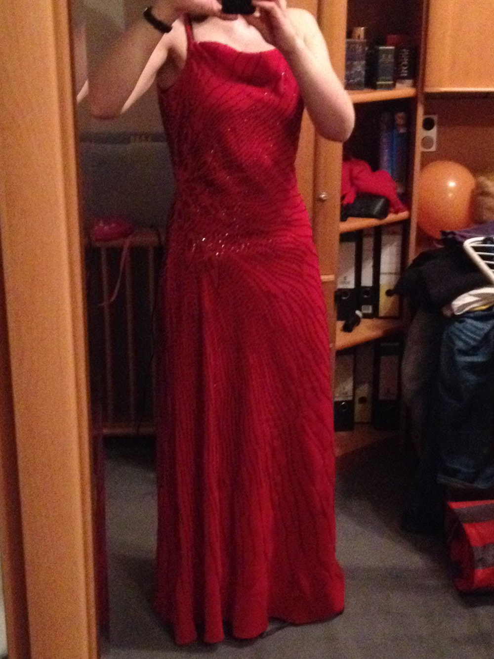 Langes Abendkleid Perlen/Pailletten 36/38 Vivien Caron abiball