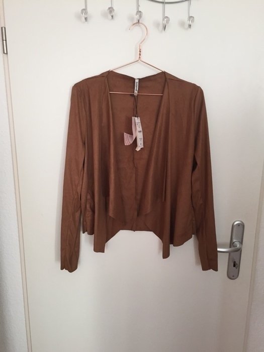 Lederjacke mit Wasserfallsaum in cognac braun Wildlederoptik neu Wildleder Look Hippie Boho