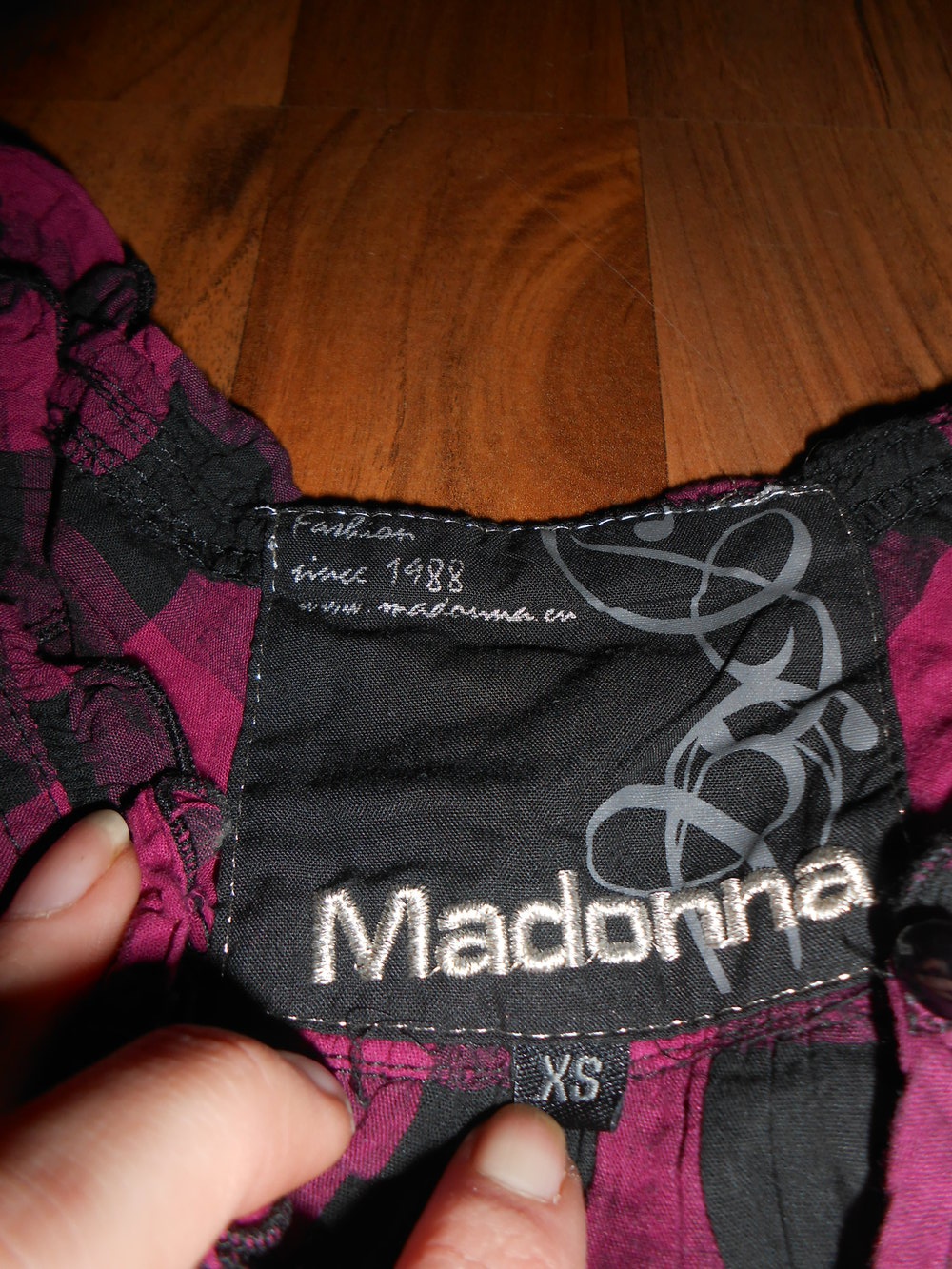 Bluse kurzarm pink schwarz Madonna XS