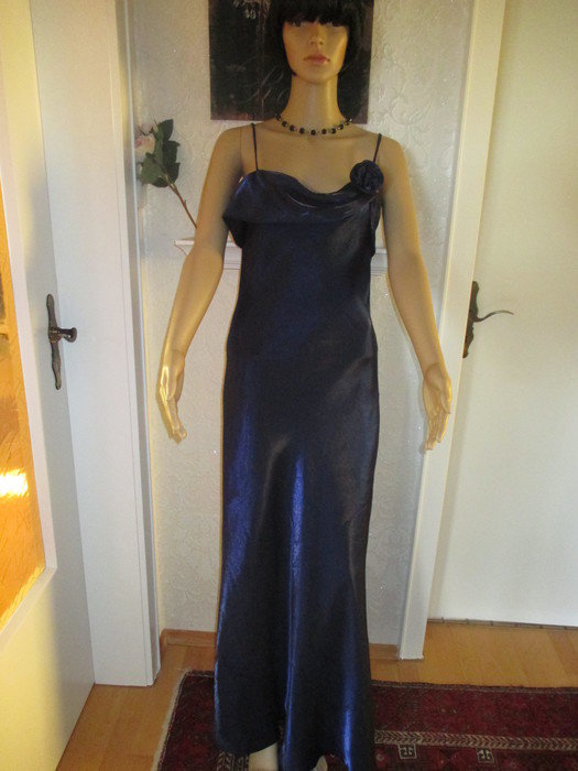 NEU Rosen Flower Romantik Abend- Ball Chiffon Organza DESIGNER Kleid mit Stola Gr. 36- 38/ S, royal- königs- blau