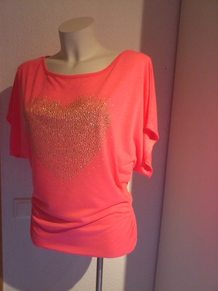 Cooles Shirt  Neon Pink  mit Nieten Gr. 36 Neu