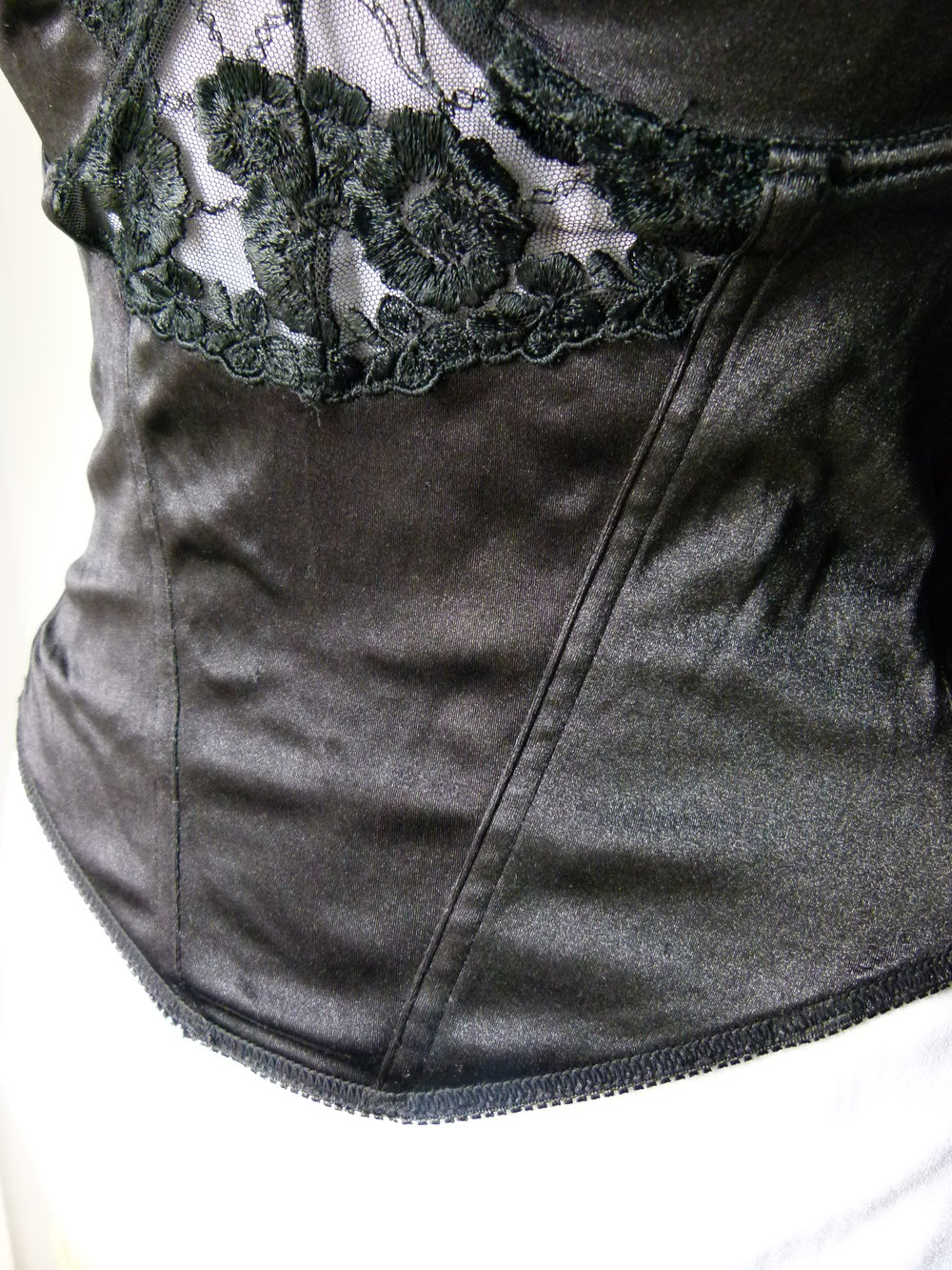 Corsage Mieder mit Spitzeneinsätzen, 80C, schwarz, Gothic Dark Mori Festlich Festival Retro