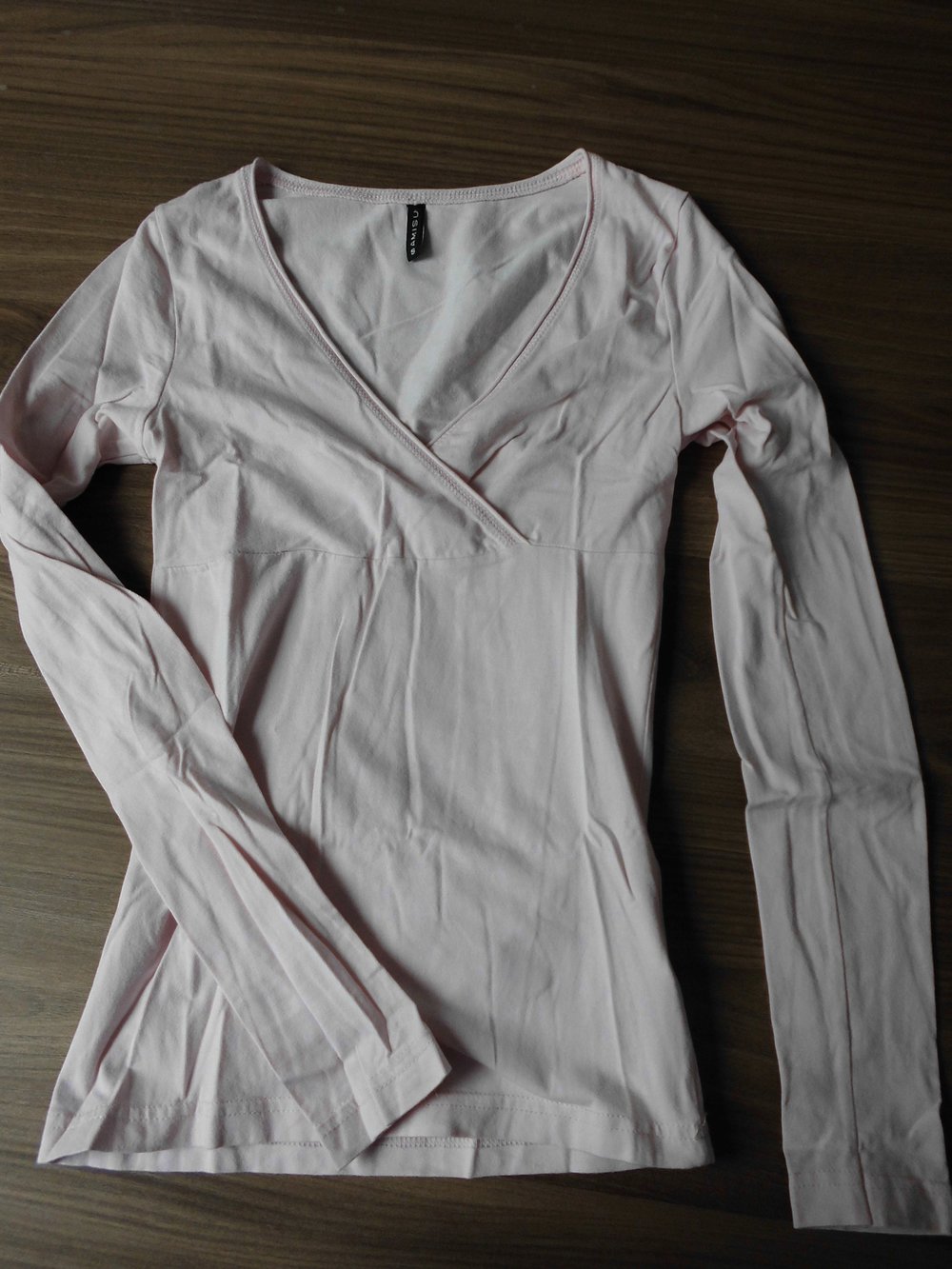 Rosa Langarmshirt in Wickeloptik Gr. 36