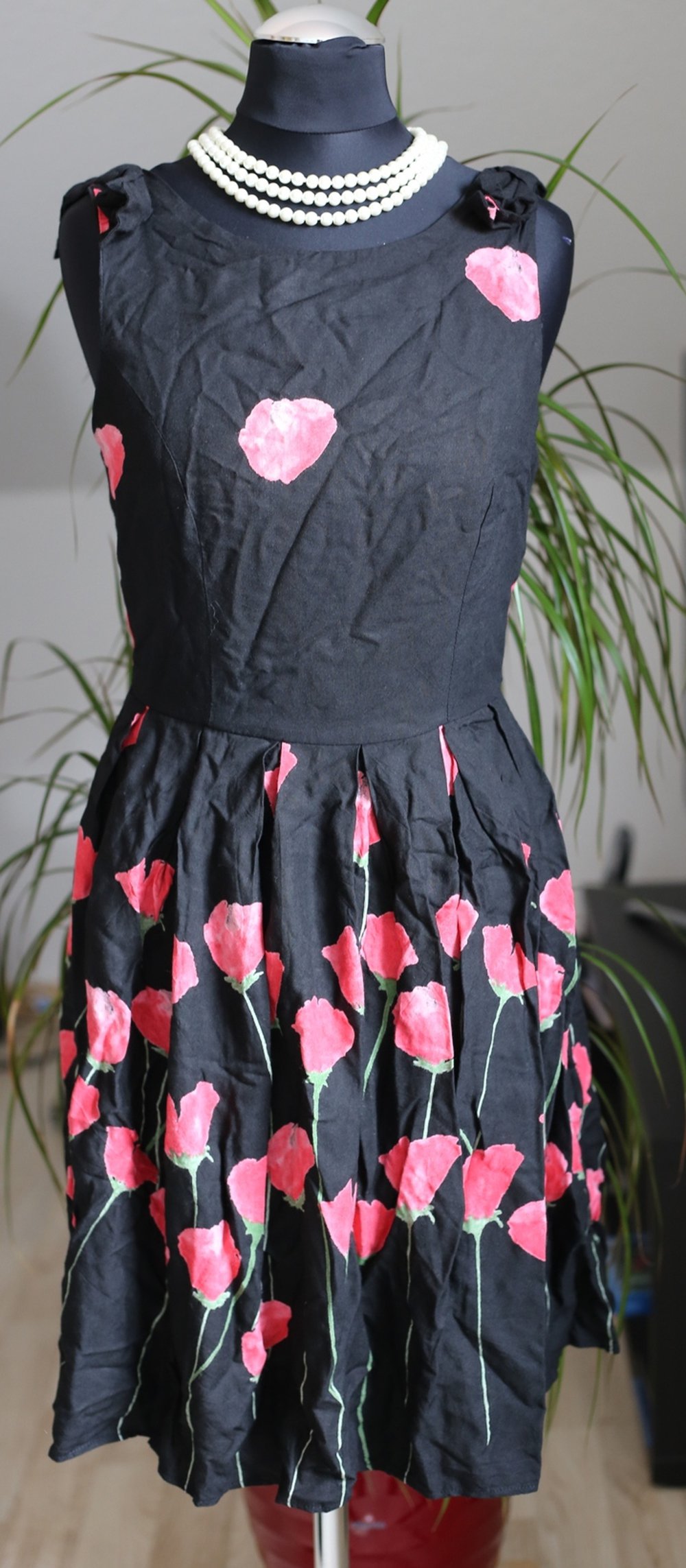Kleid Mohn Blumen Rot Schwarz XS