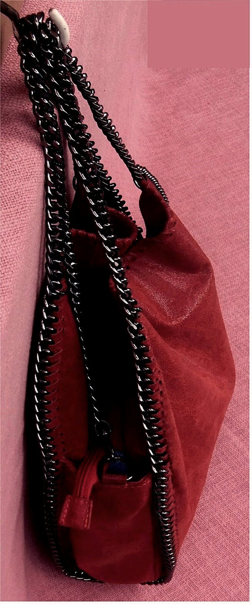 Vera Pelle Schulter- Hand Tasche - 100% Echtleder - Mit Kette - Bag Blogger rot - NEU