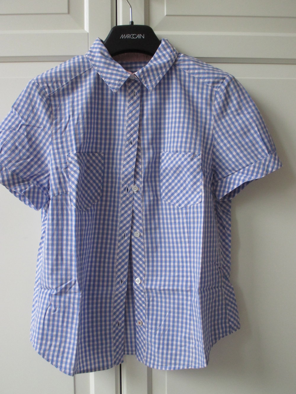 Hess Natur, Kurzarmbluse, balu - weiß kariert, Gr. 38, 100 % Bio Baumwolle