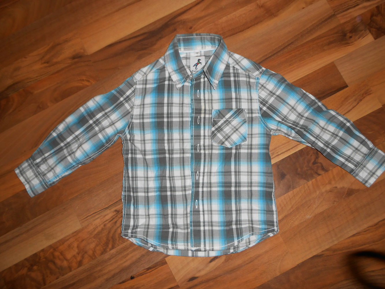 Hemd langärmlig blau weiß grau 92 Palomino