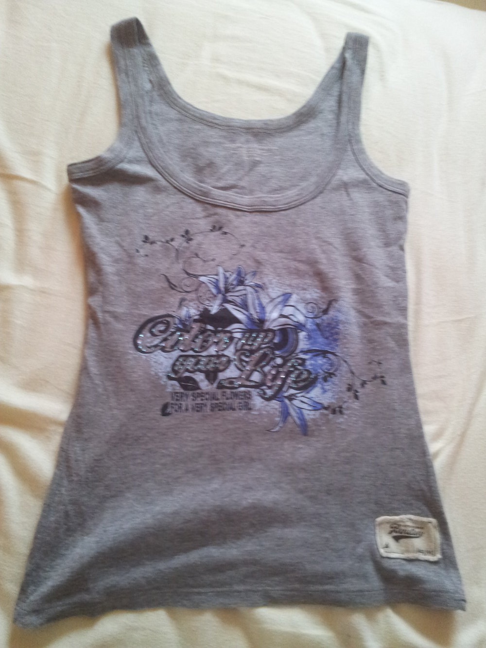 Top Tanktop grau Druck Strass Benetton Gr. S 