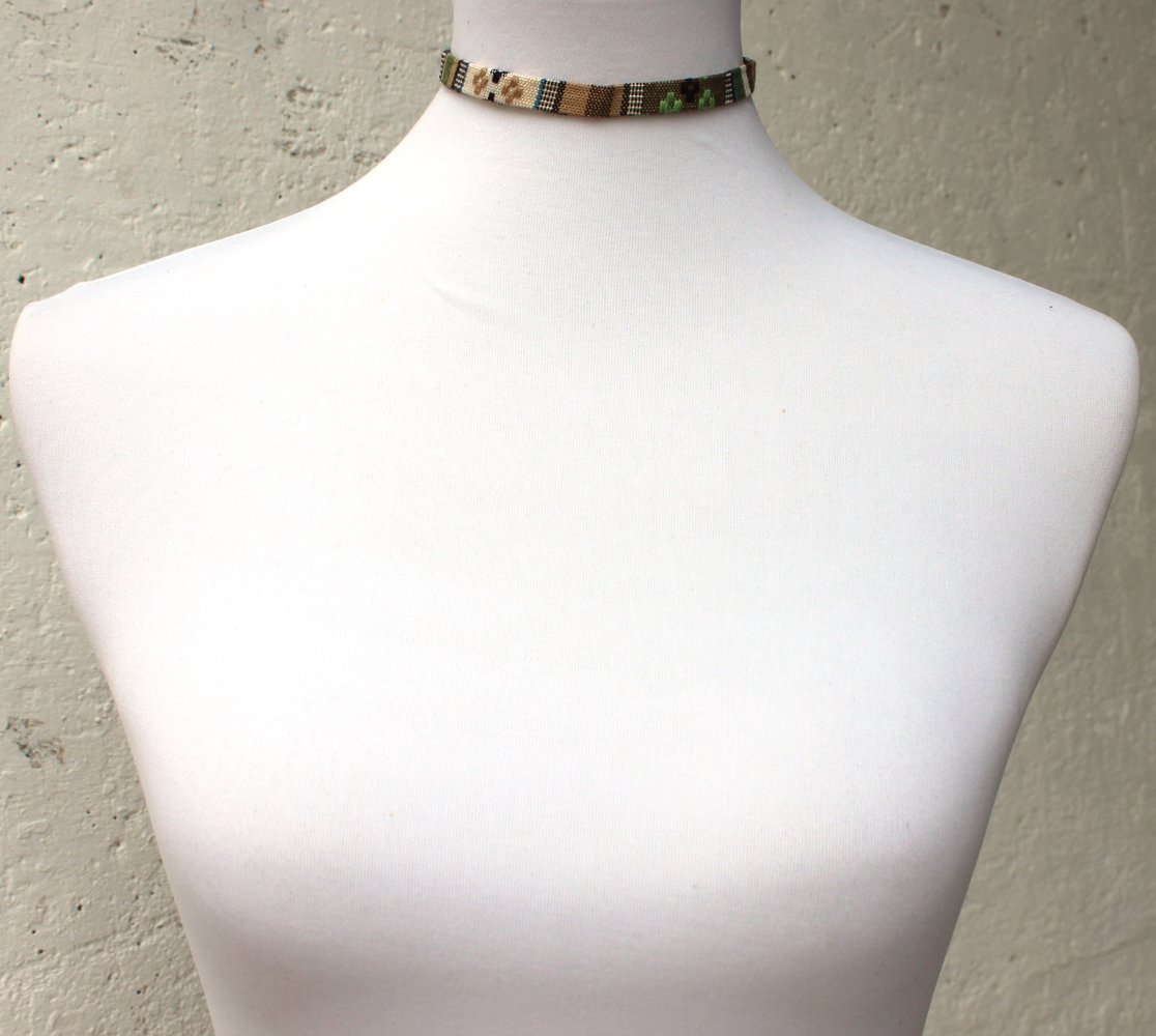 neuer creme brauner Choker, gewebt geflochtene Optik, 1990er, Folklore