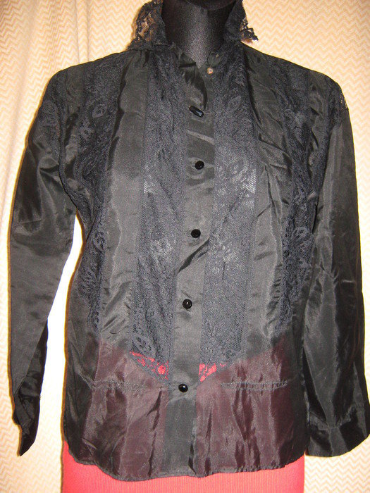 NEU * Edel * Granny * VINTAGE * Lace- Spitzen * DESIGNER * Pelpum * Bluse * mit Swarovski * Kristalle * Gr. 38- 40/ S- M * schwarz * Gothic *