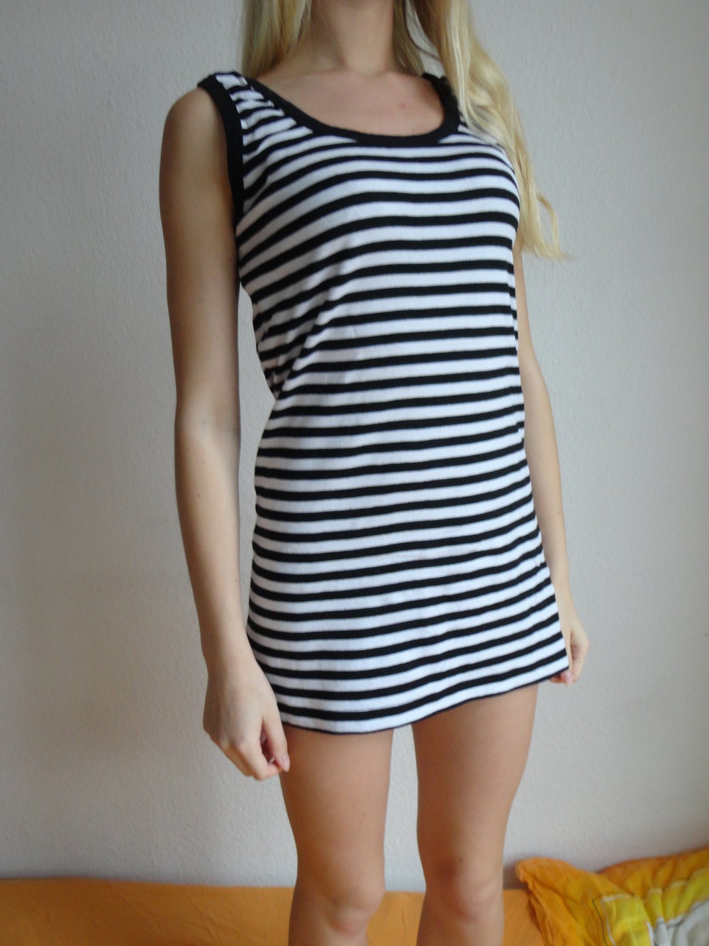 schwarz Weiß gestreiftes Kleid / Long top