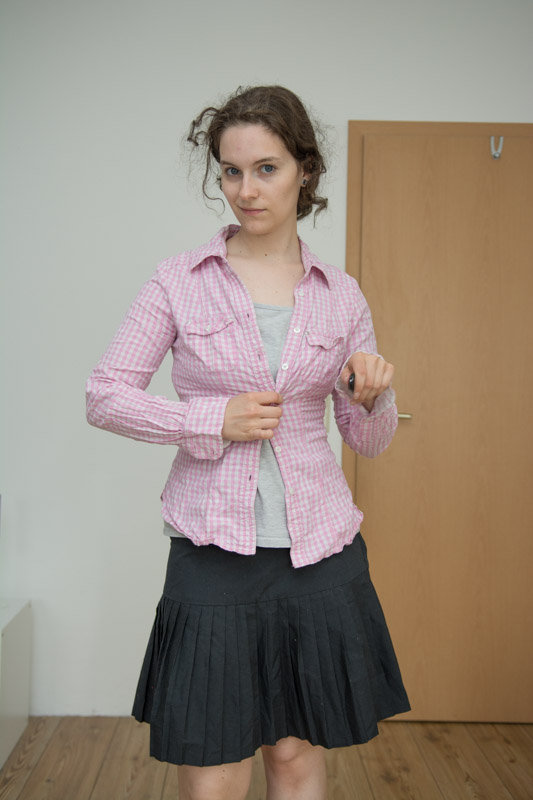 Rosa Bluse Karriert Tailiert