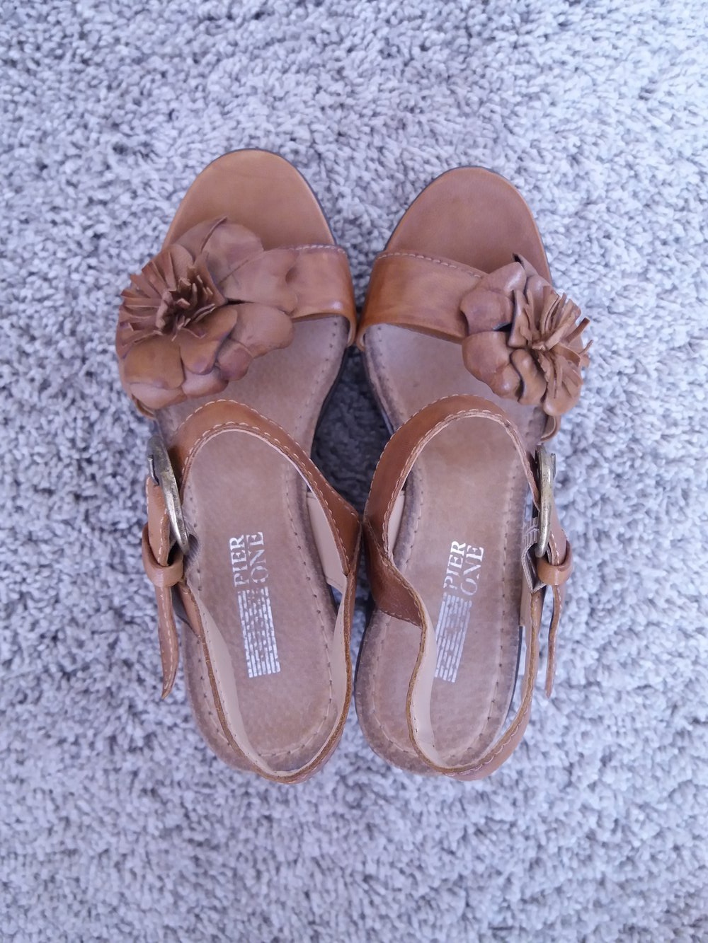 Pier One Leder Keilsandaletten Plateau Wedges Cognac 37