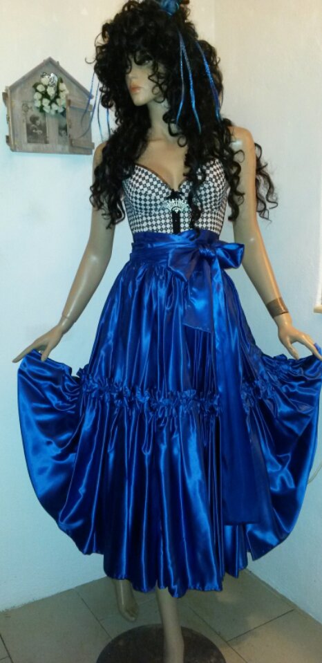 Königsblauer mega weiter Satin - Rock mit breiter Schärpe 