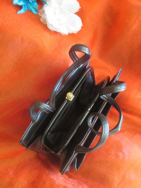 Original VINTAGE Leder- Imitat Damen Granny Henkel- Hand- TASCHE Kelly- BAG schwarz