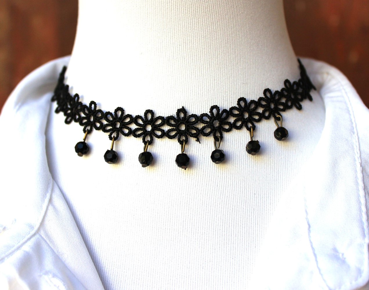 schwarze Choker Blumenkette mit Perlen