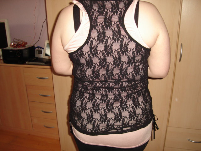 New Yorker Fishbone Doppeltop Top schwarz rosa Größe XL