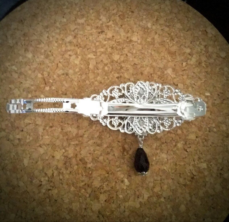 Haarspange Gothic Silberfarben Gothik schwarz Perle Ornament Barock Jugendstil 