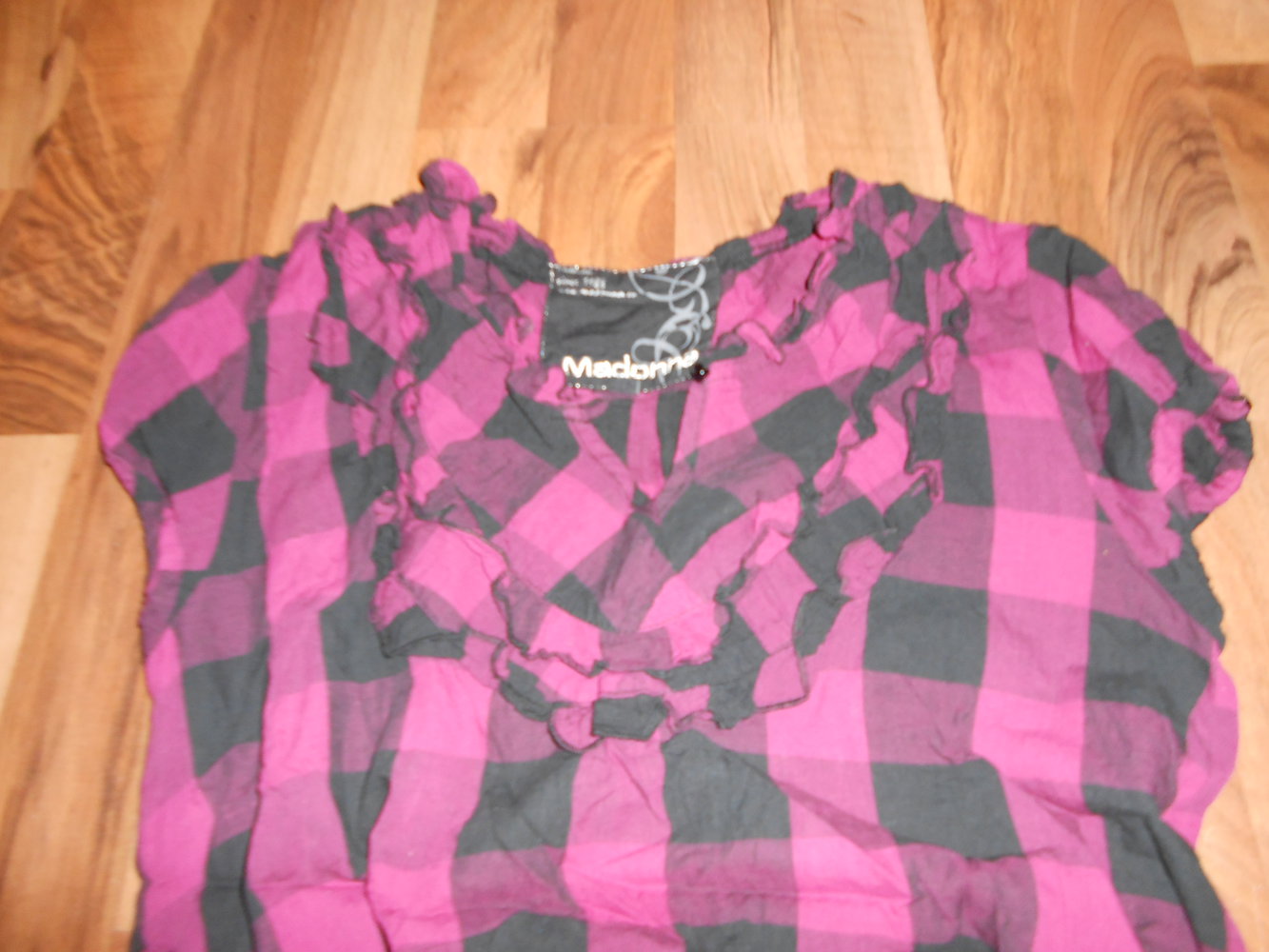 Bluse kurzarm pink schwarz Madonna XS