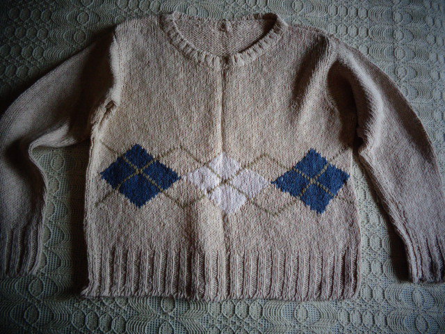Handarbeit Pullover Kurz-Pullover mit Rhombenmuster ca. Gr. 32/34