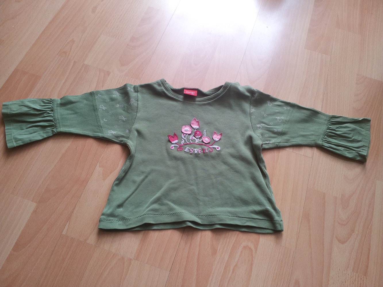  Pullover Esprit Gr. 86 dunkelgrün khaki Trompetenärmel 