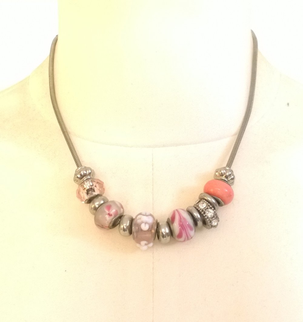 Kette, kurz, silber, rosa