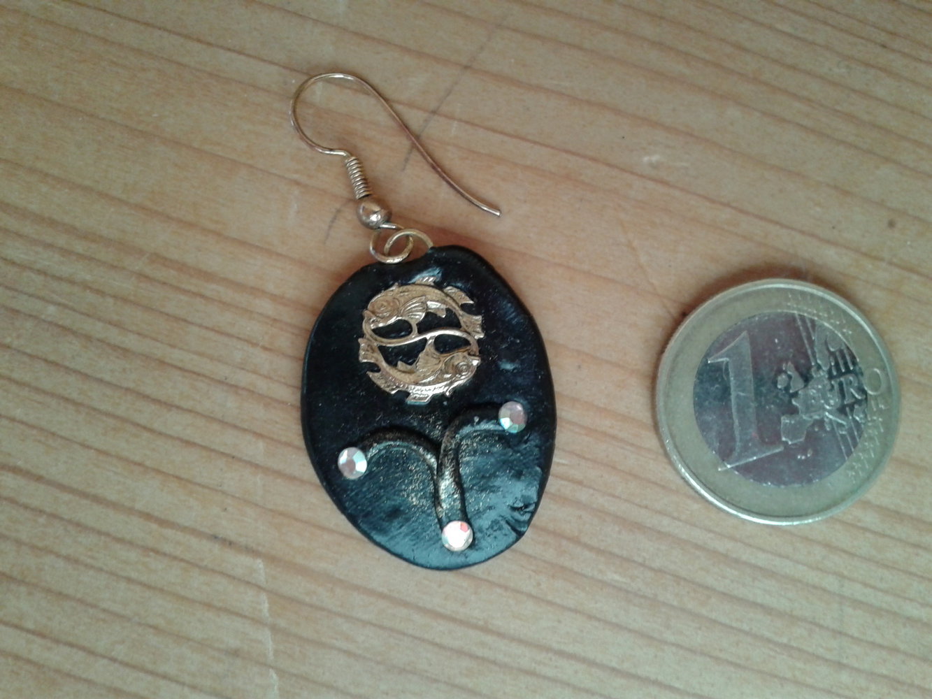 Ohrring, Sternzeichen Fisch, schwarz, silber, gold