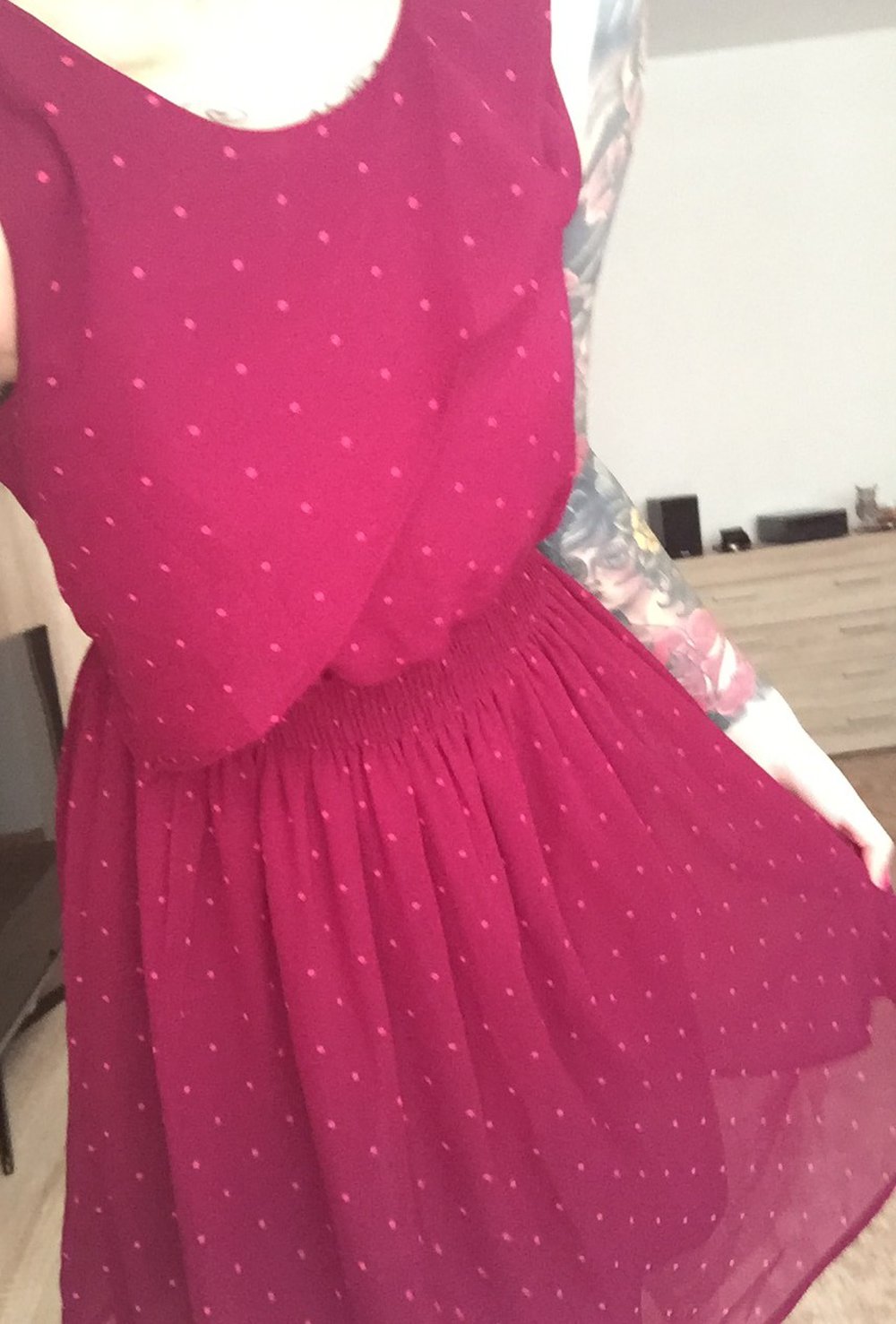 Vera Moda, Kleid, Rüsschen, gepunktet, S dunkelrot