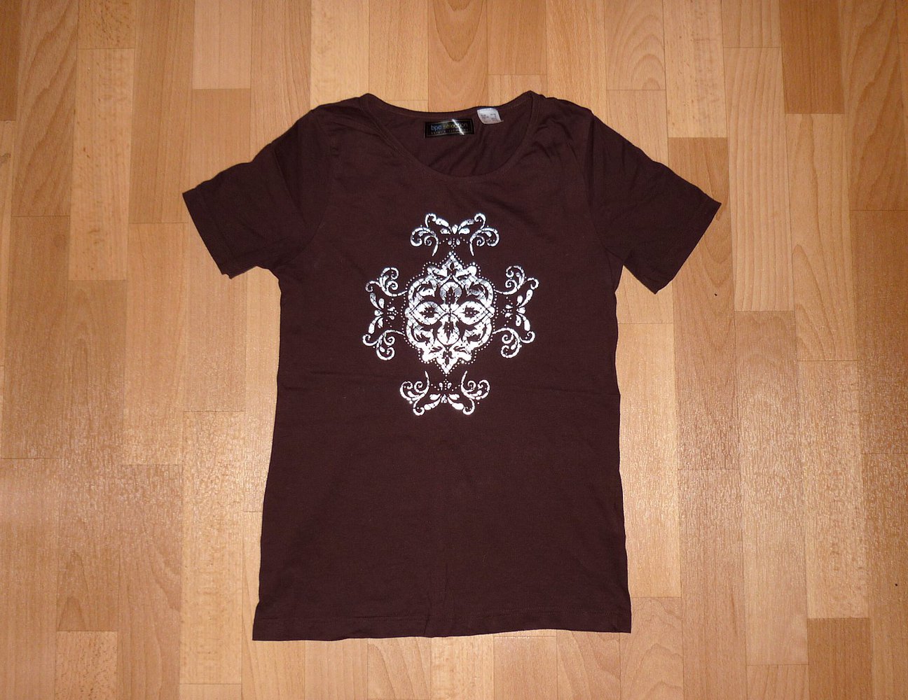 Shirt kurzarm braun Ornament Druck Metallic schimmernd Gothic emo Steampunk 38