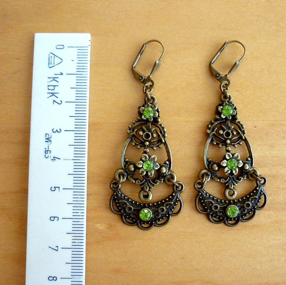 Ohrhänger Ethno Tropfen grün Goa Blumen Ornament Brisuren lang Ohrringe Vintage Gothic