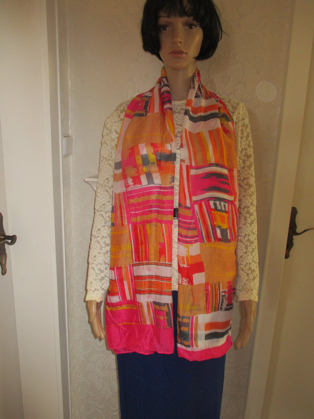 NEU * Duftig * Seiden Chiffon * DESIGNER * XXL SCHAL * SCARF * Hals- TUCH im Retro * Boho Look * pink * bunt *