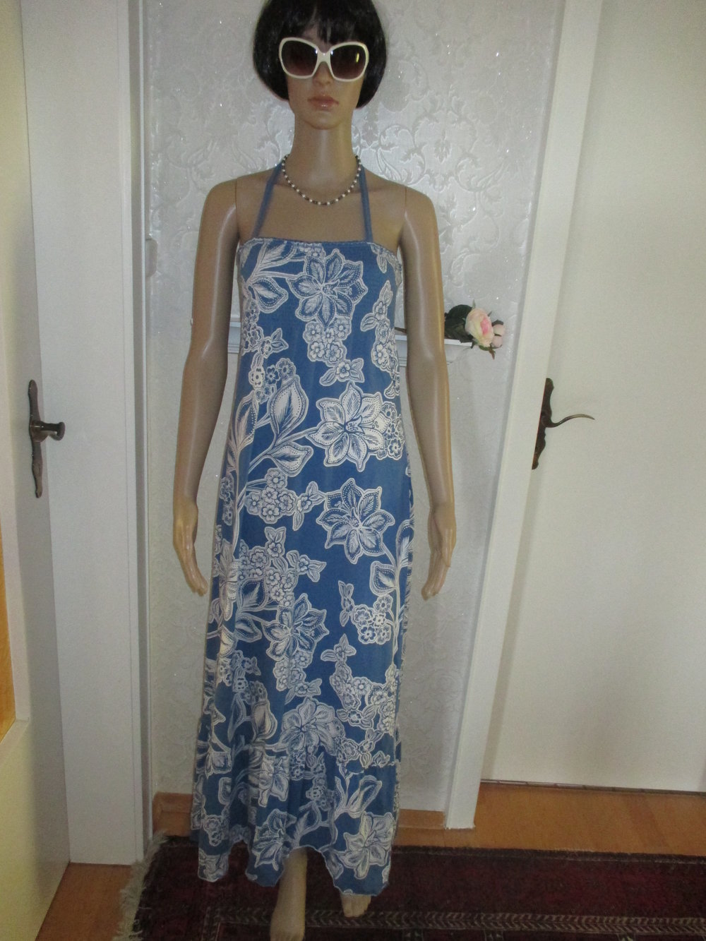 NEUw * Karibik * Blüten * Flower- Power * Coachella * Festival * Hippie- Style  * Neckholder * Long * Maxi * Strech * Bodycon * Kleid 