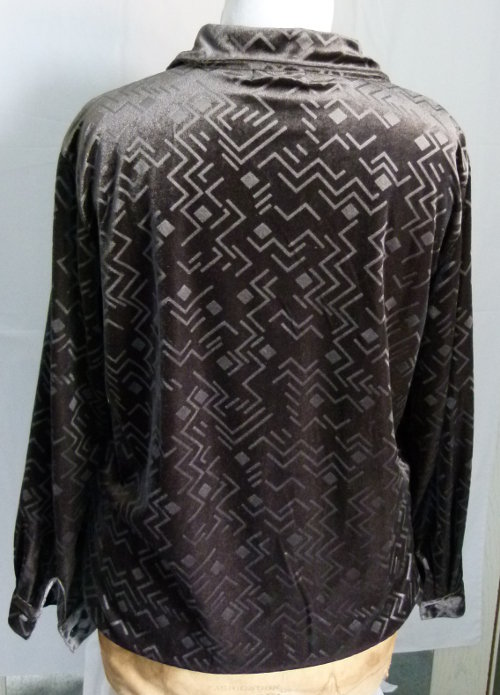 Samt Hemd Bluse, dunkelgrau anthrazit, geometrisches Muster, Boho Retro Casual Festival Goa Psy Velvet