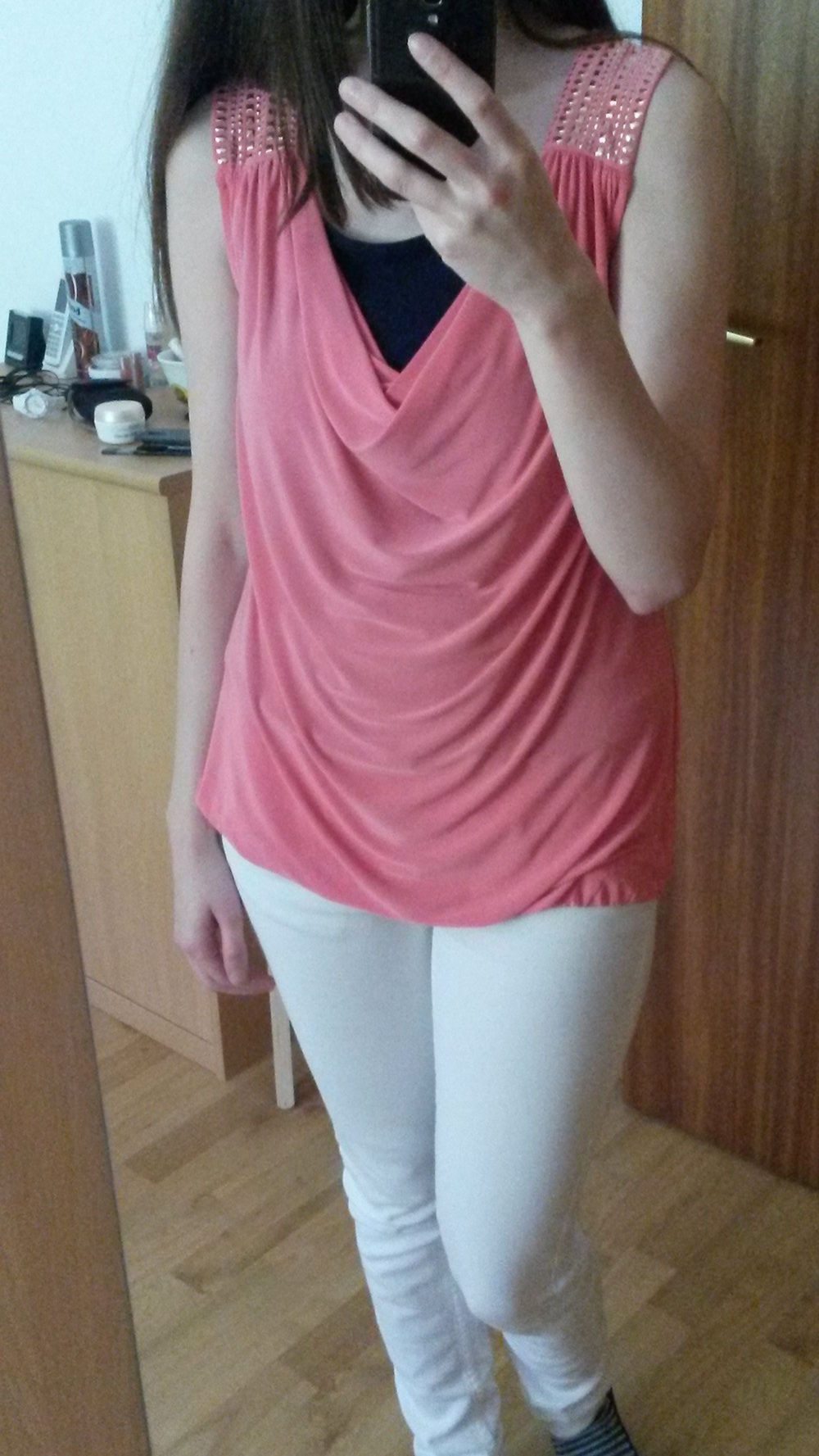 Top in rosa mit Wasserfallkragen Gr. S