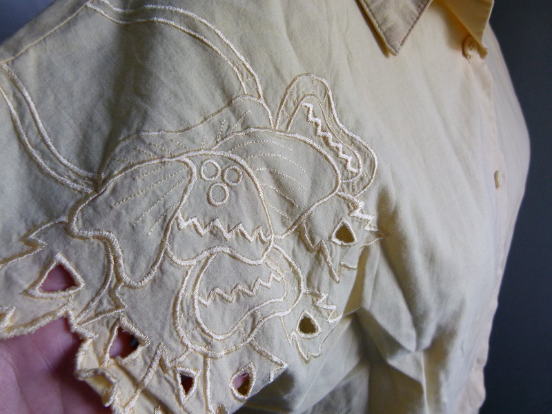 Sommer Bluse mit Applikation, aus den 80ern, gelb, Boho Goa Festival Lagenlook 80s Retro Vintage Mori