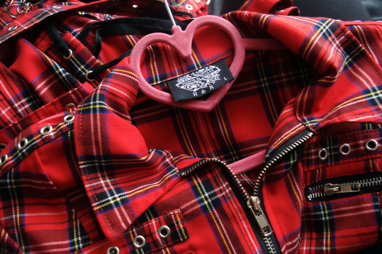 Punkiges rotes Tartankleid Gr. L M EMP Nieten Schnürung Coexist Dollskill