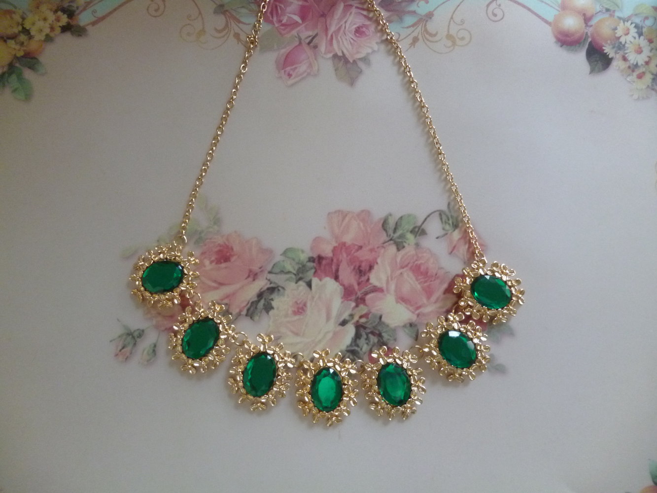 Grüne Blüten Statement Kette neu