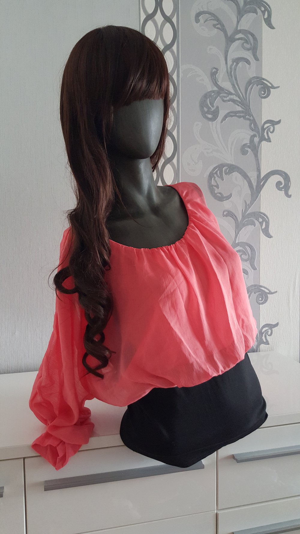 luftige Apricot Bluse mit Reißverschluss M L 38 40