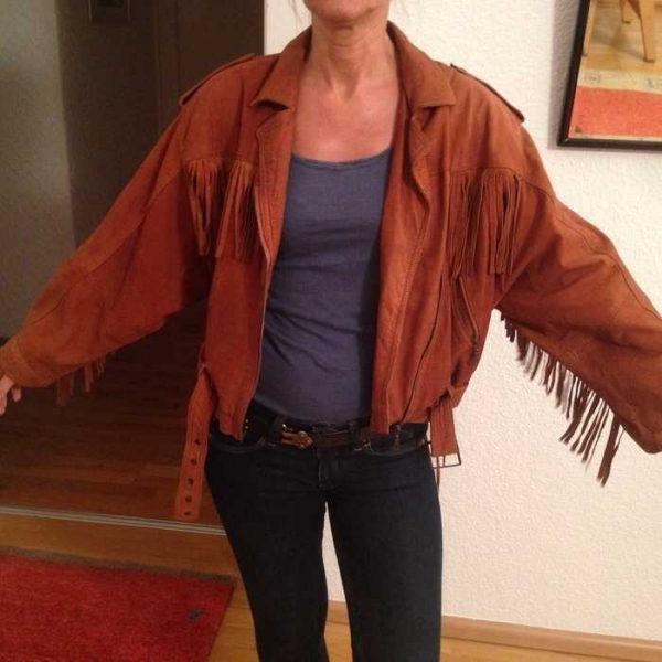  Vintage Lederjacke Fransen/Western-Style Boho S Echtleder
