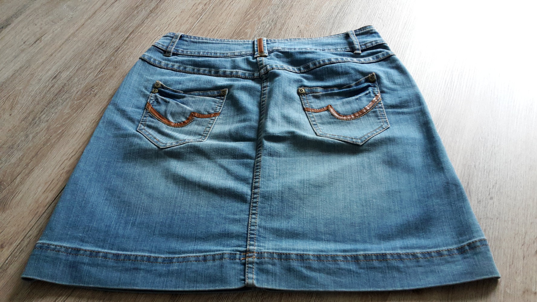 Jeansrock von Promod, hellblau mit Kunstlederapplikationen