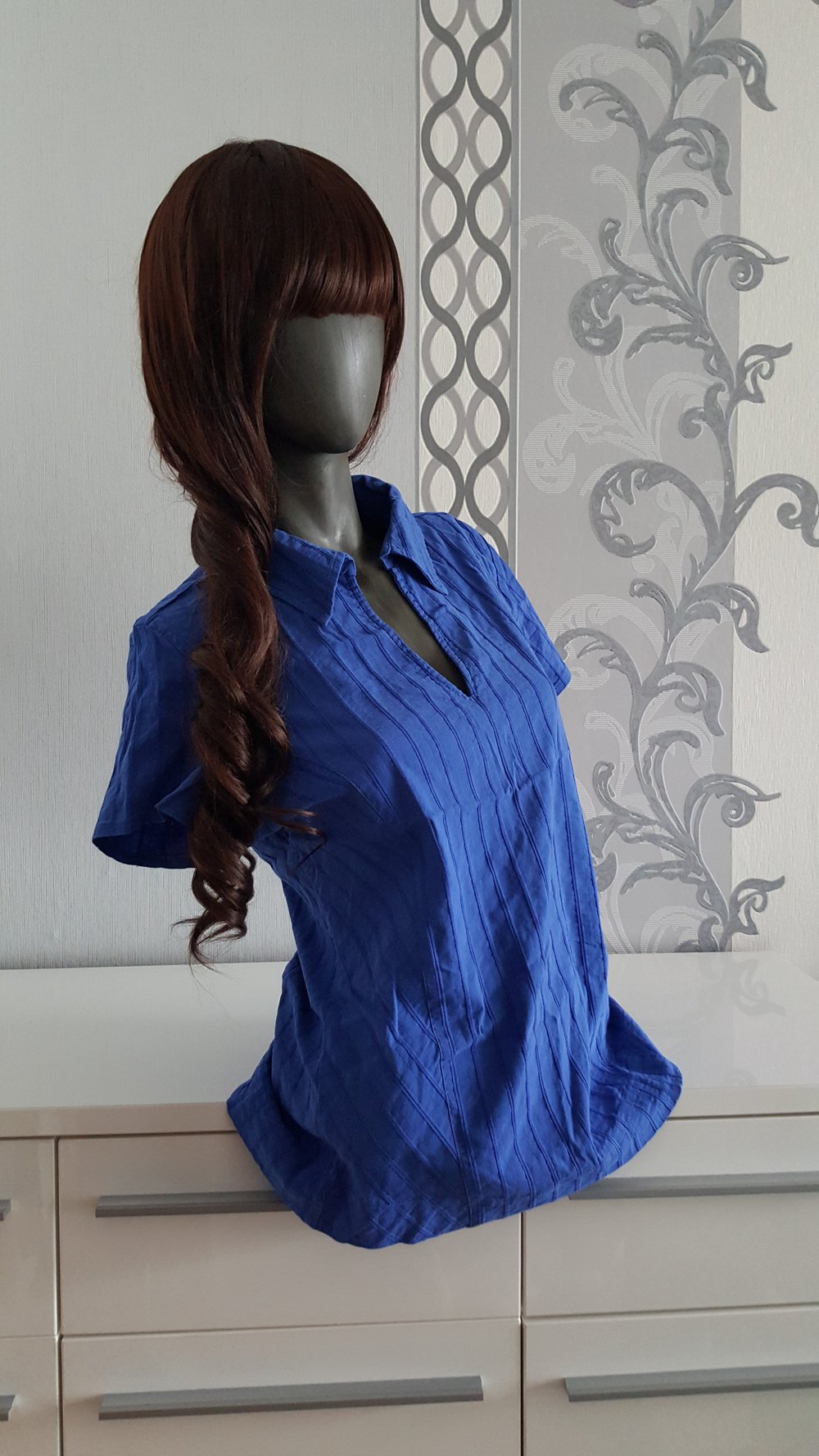 Kragen Bluse Oberteil T-Shirt Blau XL 40 / 42
