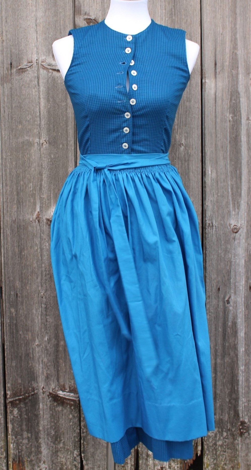blau schwarz kariertes Vintagedirndl (inkl. Schürze und Bluse), DIY Unikat, ca. Größe 36