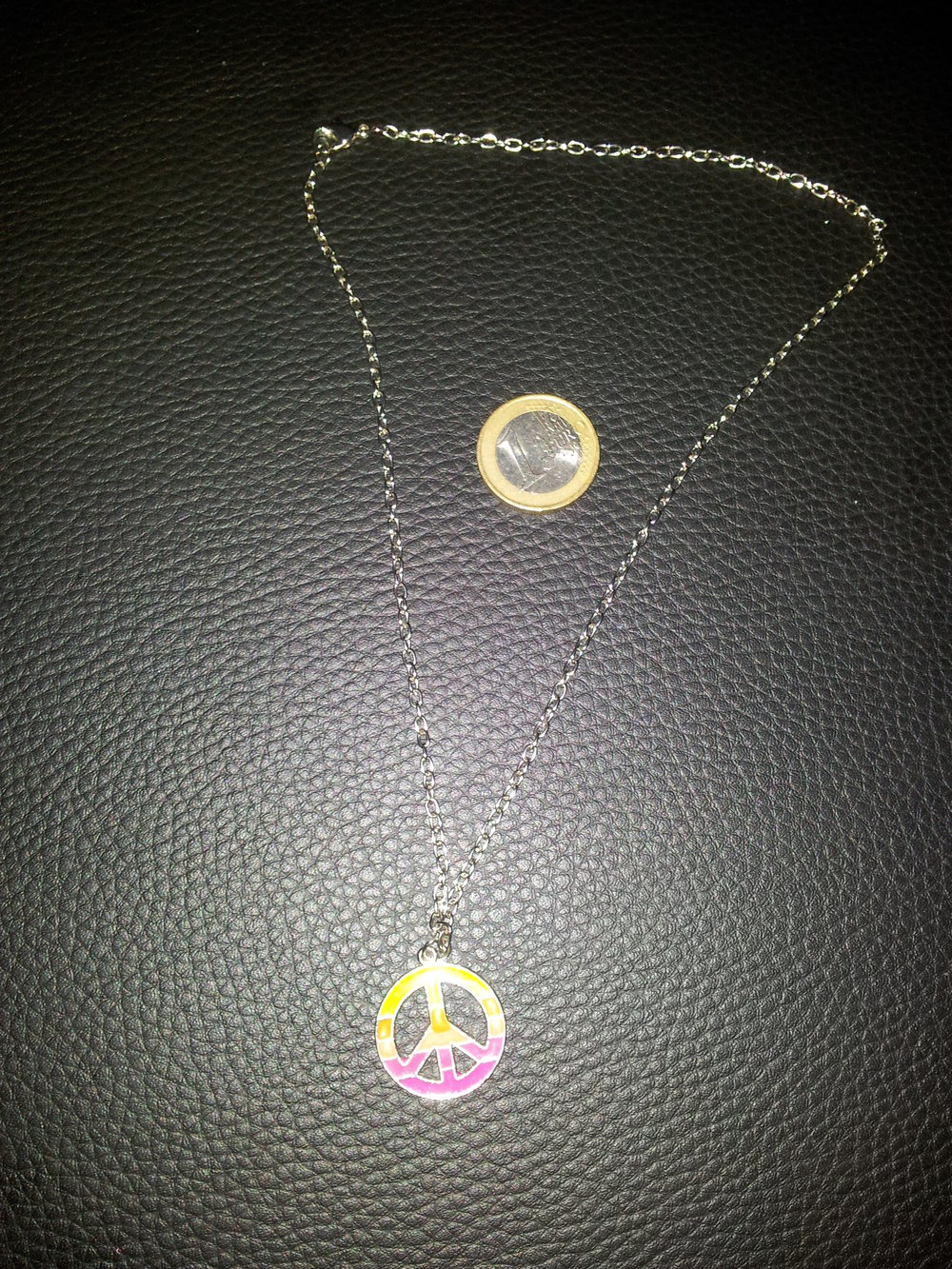  Modeschmuck Kette Peace  Zeichen silber bunt NEU