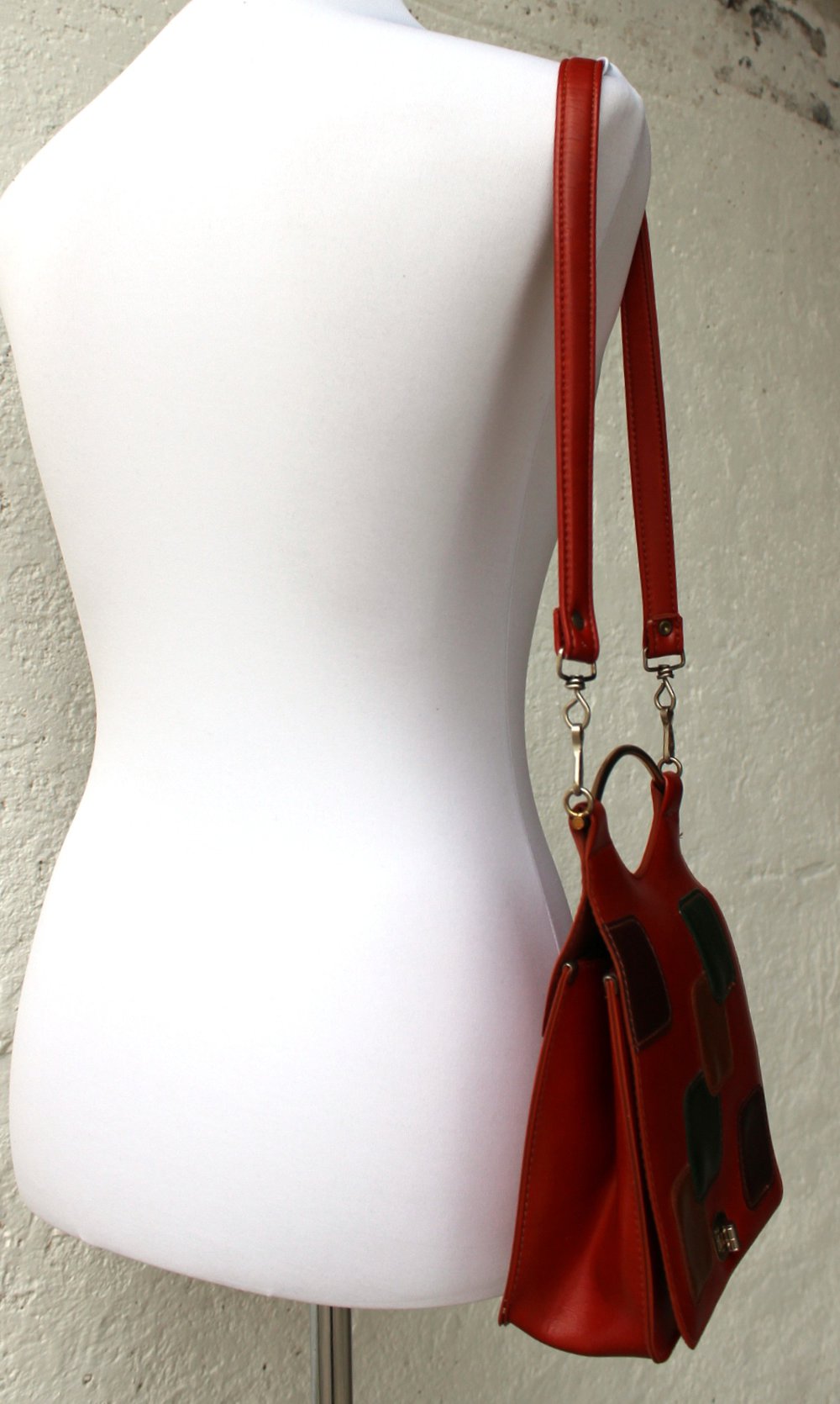 braune Vintagetasche im Patchwork-Look, True Vintage Handtasche, 1970er