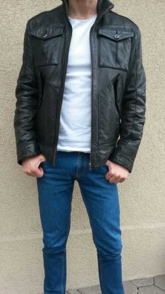 Schwarze Lederjacke (echtes Leder!) Größe S / WE