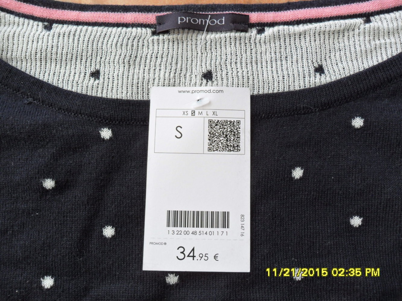 PROMOD Polka Dots Punkte Pullover Sweat Shirt Dunkelblau Weiß XS S Kastenform NEU Herzchen